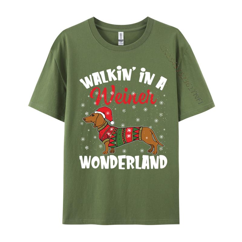 Walking In A Wiener Wonderland Funny Dachshund Christmas T-Shirts Vintage Cotton Tee Shirts Gift Idea Tops