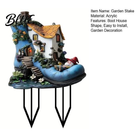 Sunproof Garden Decoration Yard Elf House 2D Stake Gnome Boot Acrylic Shoe Decor Decorative Sign for Outdoor Courtyard Lawn