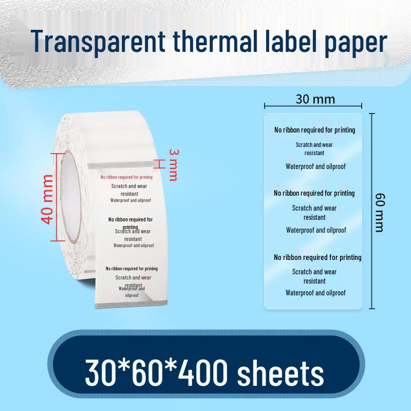Transparent Waterproof Thermal Label: Tear-Resistant, Oil-Proof Adhesive Name Stickers