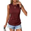 2026 Women's Sleeveless Pleated Round Neck Solid Color Casual Summer Pullover Vest
