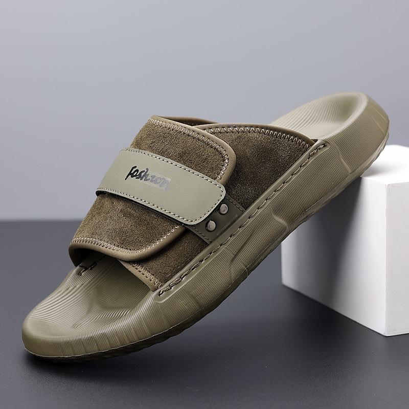 Fashion Summer Cow Leather Slippers for Men Solid Color Fashion Casual Flip Flops Male Abrasion Resistant High Quality Slipper Shoes Man