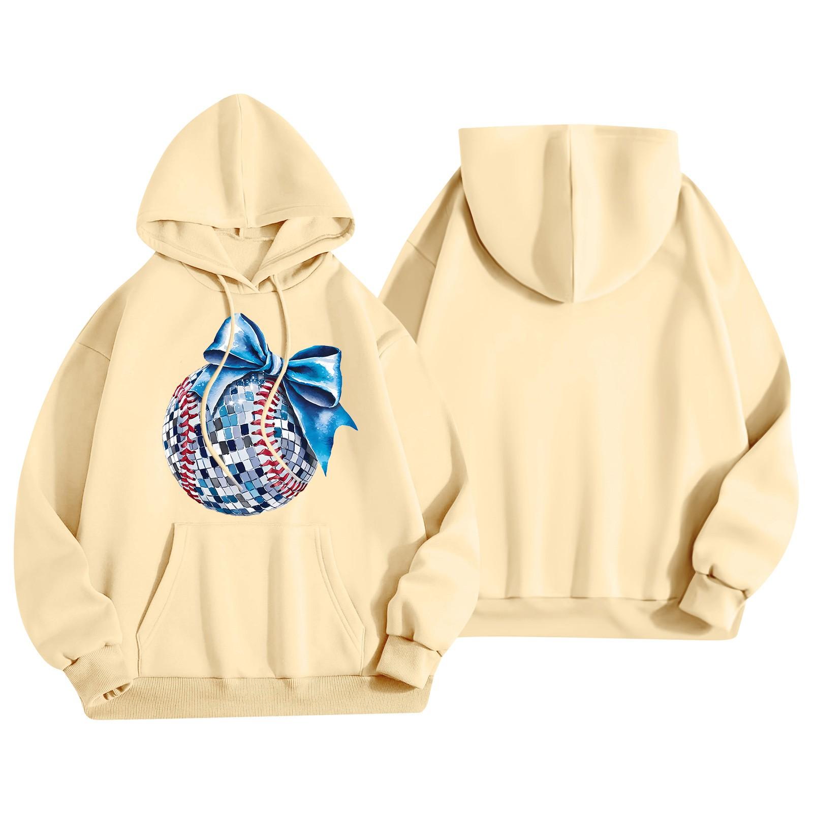 

Женская модная легкая толстовка с длинными рукавами и карманами с принтом бейсбола M жёлтый