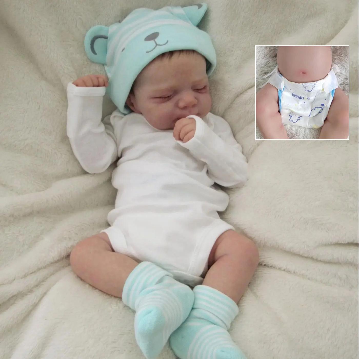 

BZDOLL 48см 19дюймовая Кукла-Реборн для Девочки из Мягкого Винила во Всё Тело с Кожей, Расписанной 3D-красками, и Как Настоящий Спящий Новорожденный, Игрушка для Купания для Детей, Подарок на День Рождения vinyl body doll