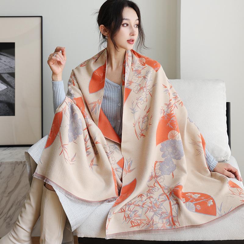 65 * 190cm Autumn And Winter New Women'S Solid Color Versatile Simple Tassel Imitation Cashmere Double-Sided Scarf Warm Scarf Atmosphere Shawl