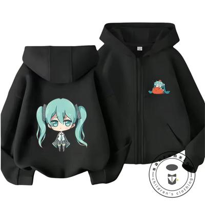 Felpa con cerniera minimalista e dolce per bambini con stampa Hatsune Miku - Felpa moda primaverile