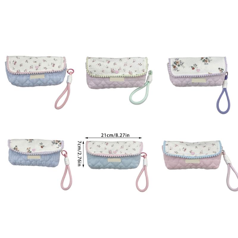 Flower Print Pen Bag with Lanyard Large Capacity Pencil Case Pen Organizers Pencil Pouches Travel Makeup Bag for Women