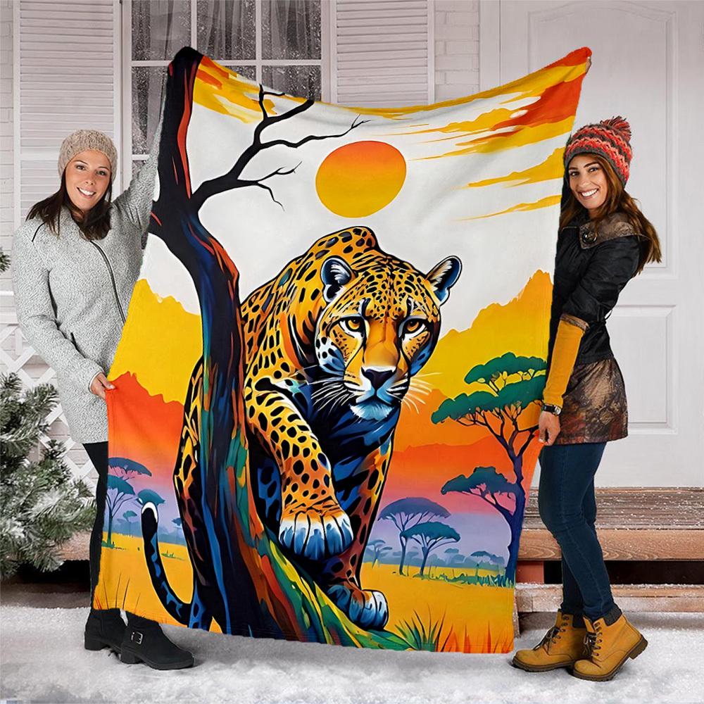 1pc Leopard Print Throw Blanket Polyester Fiber, Lightweight Flannel, Soft & Warm, All Season Use for Outdoor, Camping Digital Print