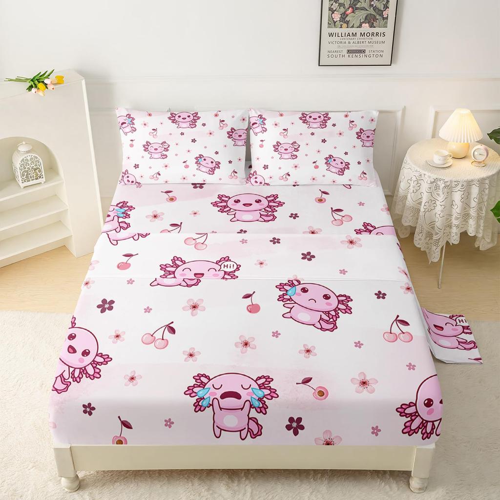 Cute cartoon salamander cherry pattern mattress four-piece bedding set bedroom dormitory bedding set