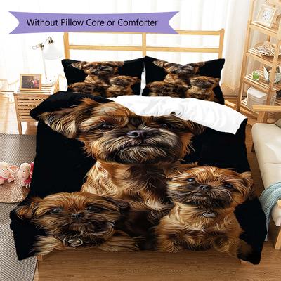 Cute Three Dogs Pattern Bedding Quilt Set Quilt Cover Pillowcase Home Decoration Gift (1 * Duvet Cover + 2 * Pillowcase, Without Core)