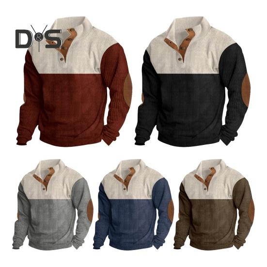 Осень-весна Мужская толстовка с воротником-стойкой на пуговицах — фото 13