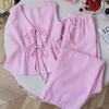 Women's Striped 2 Piece Outfits Tie Front Ruffle Tank Top And Wide Leg Pants Sets Summer Casual Sleeveless Lounge Sets