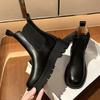Women's thick-soled short boots, autumn new medium tube thin boots, round head elastic cigarette boots