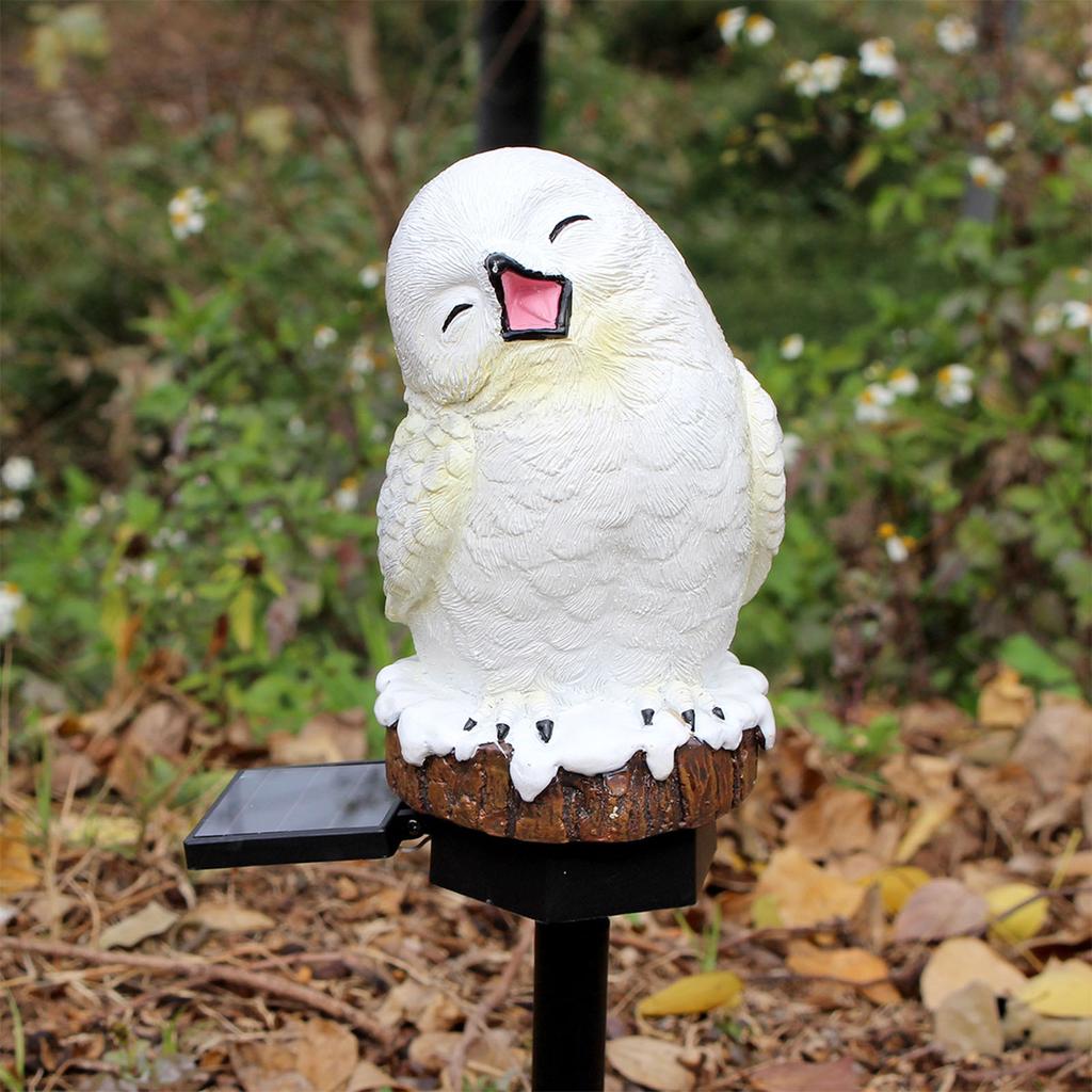 Snowy Owl Stake Lamp Solar Resin Waterproof Decorative LED Lawn Light for Outdoor Garden Patio