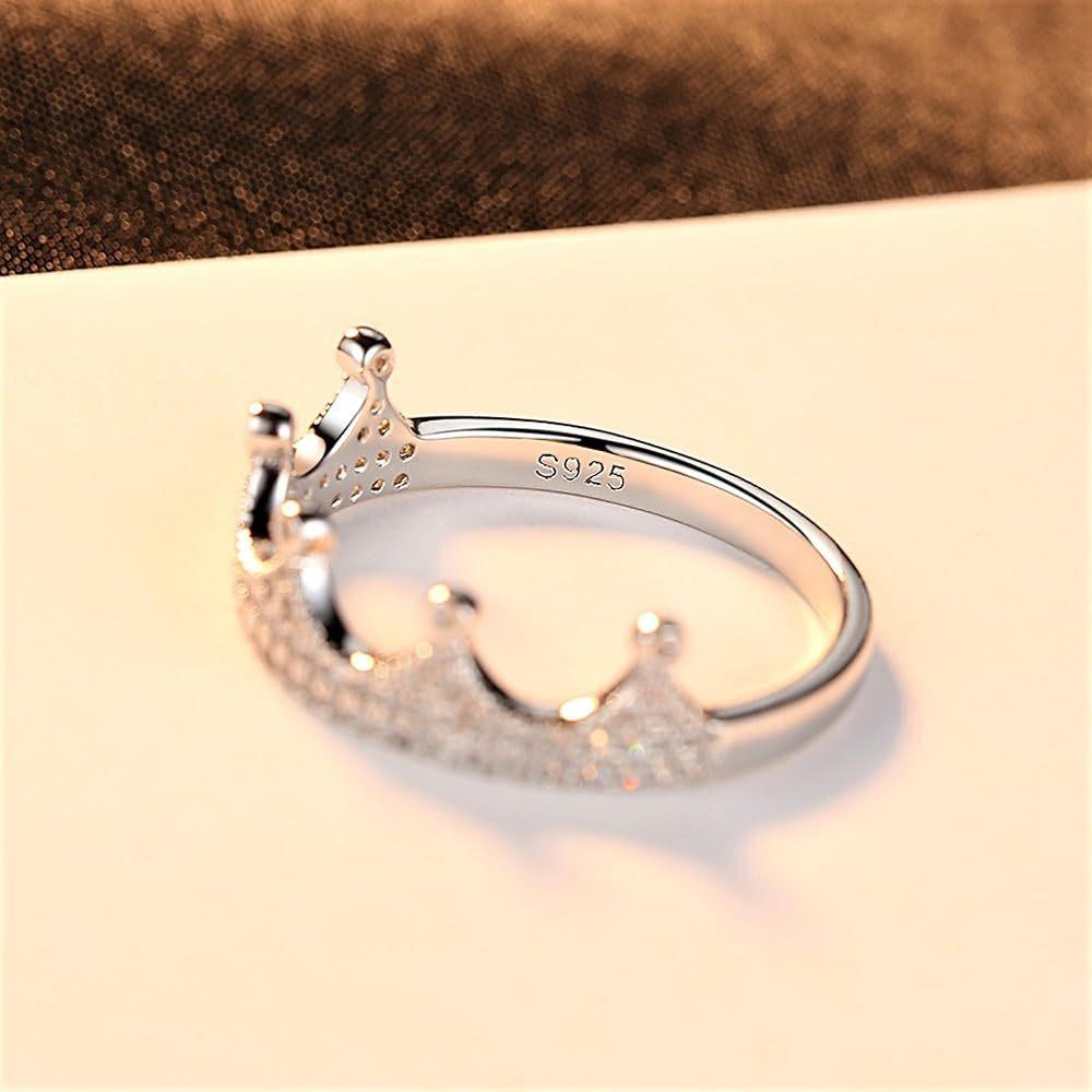 European and American S925 Sterling Silver Ring Women's Versatile Retro High-end Full Diamond Crown Court Ring