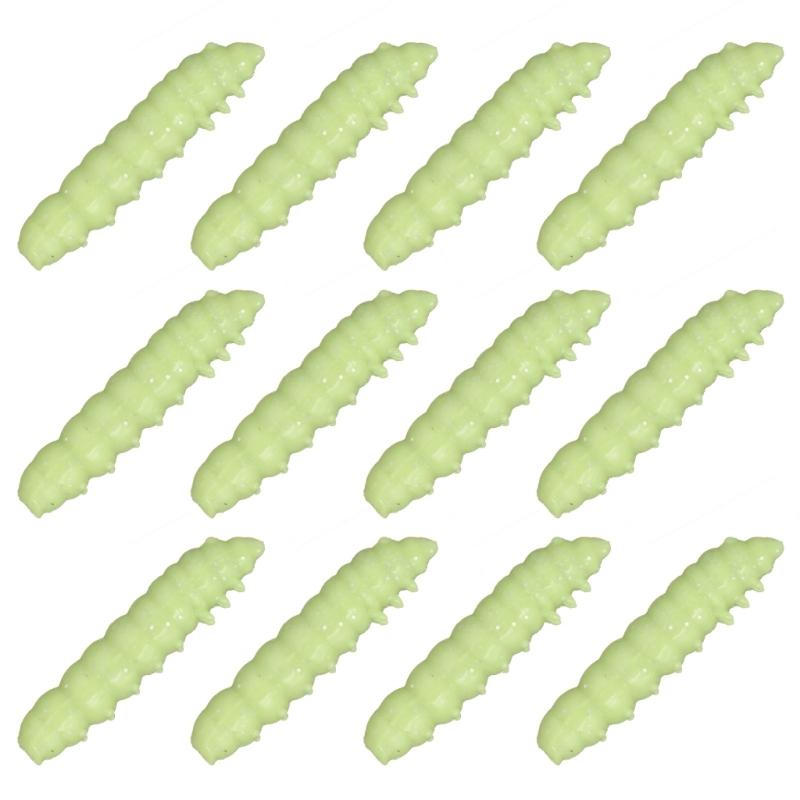 12PCS TPE Bread Worm Fishing Lures with Glow Feature for Freshwater Saltwater Night Fishing Soft Baits