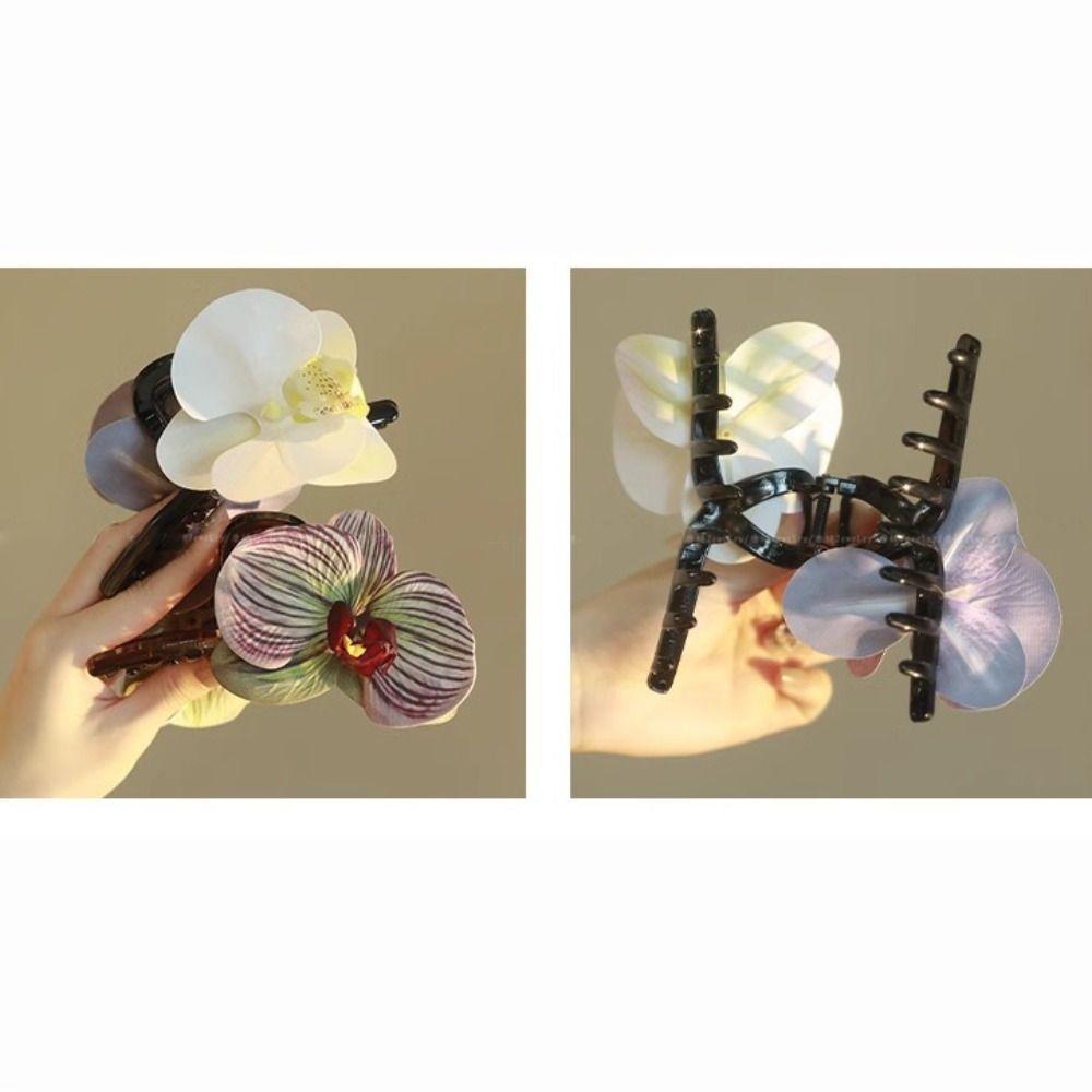 Shark Clip Flower Hair Claw Ponytail Clip Large Shark Clip Cute Butterfly Orchid Hair Clip  Female