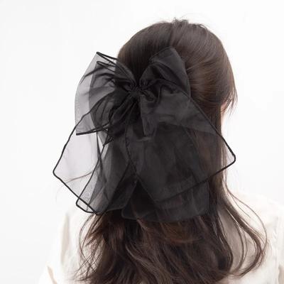 Neuer schwarzer süßer Netzstoff dünner Gaze große Schleife Haarspange Damen Schleife Federclip Kopfschmuck Accessoires Haarspangen Haarschleifen für Mädchen