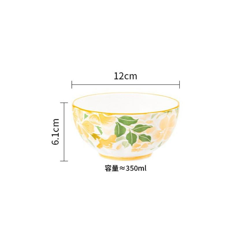 Janpanese Style Ceramic Rice Bowl Home Kitchen Noodle Ramen Dinnerware Bowls Flower Printing Fruit Bowls Beautiful Tableware
