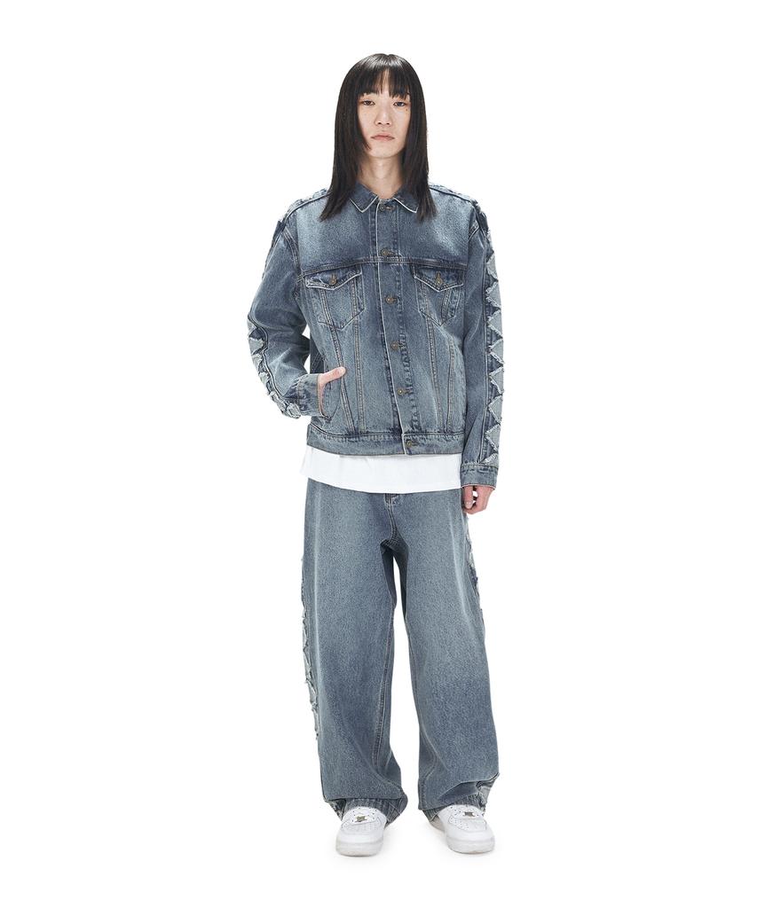 Openyard(Oy) Diamond Cutting Washed Denim Jacket - Blue