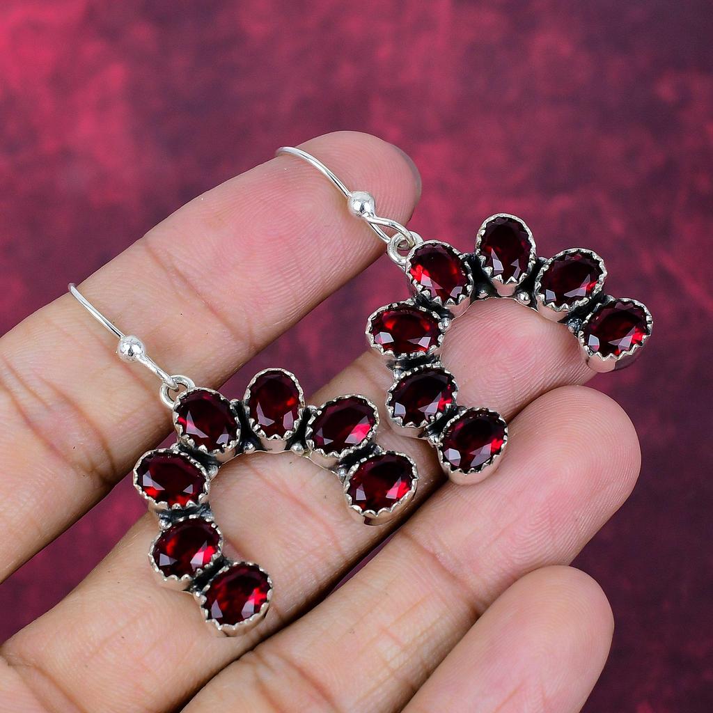 Red Garnet Jewelry, 925 Solid Sterling Silver Earrings, Handmade Gemstone Jewelry  Earrings For Memorial Day