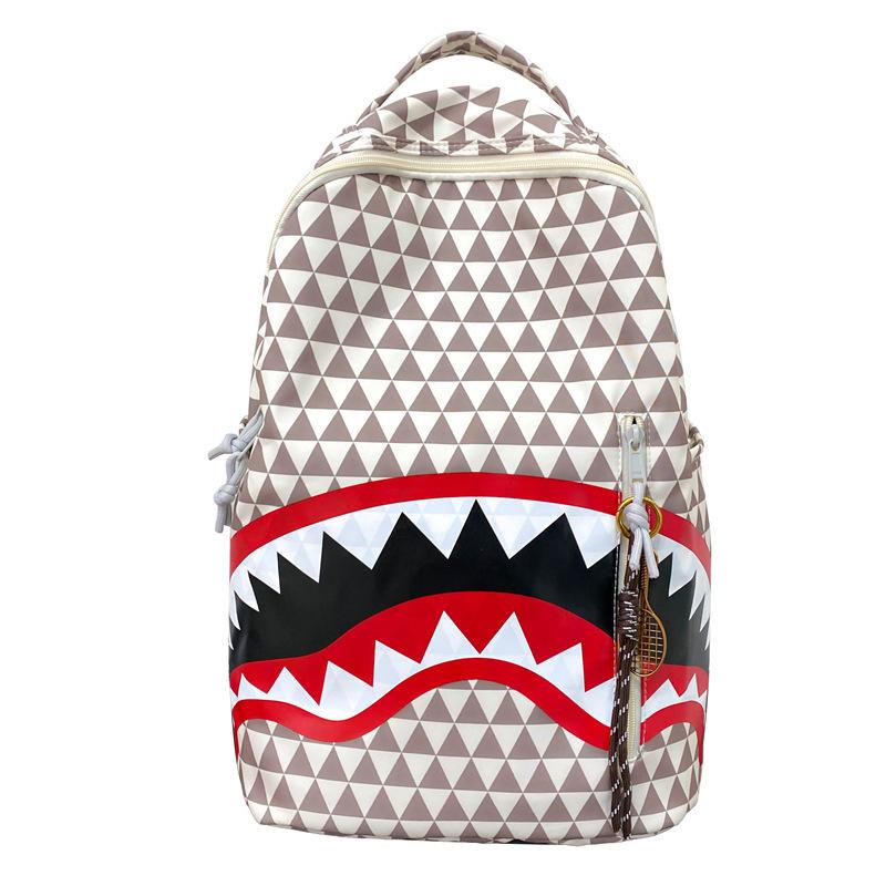 Schoolbag Backpack Men's and Women's Trend Brand Leisure Sports Backpack Fashion Plaid Shark Campus Class Student School Bag