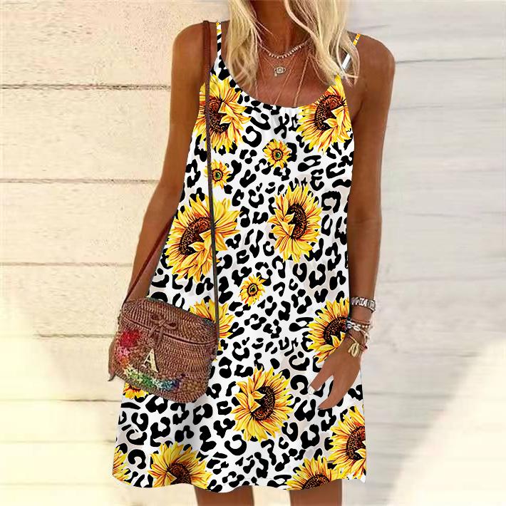 

Женское мини-платье с цветочным леопардовым принтом, вечернее платье без рукавов, летнее пляжное платье, сарафан 8XL белый