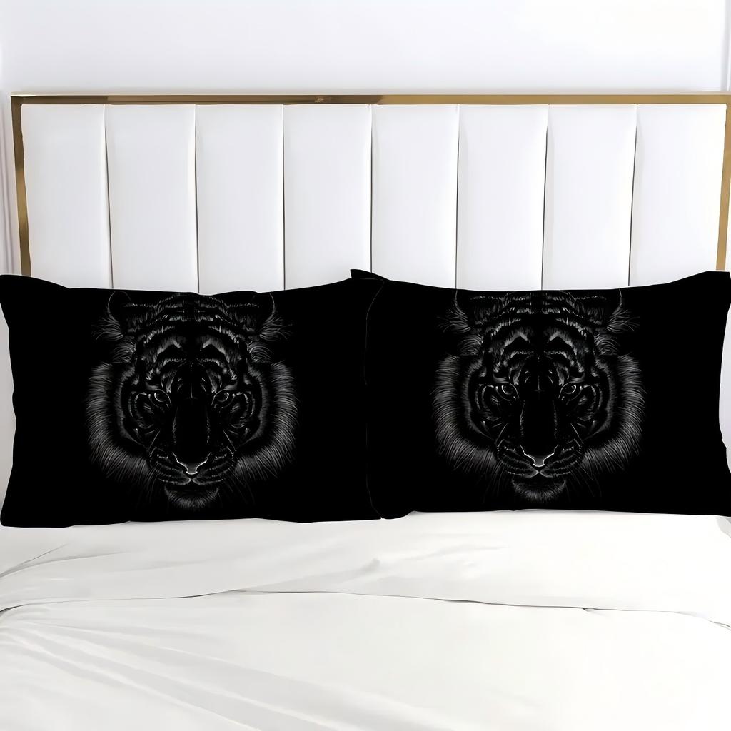 Black Tiger Beast Head Pattern 3D Print Duvet Cover Soft Comfortable Fierce Style Bed Set Wildlife Theme Quilt Cover Pillowcases