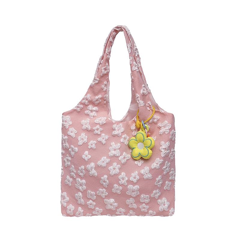 Flower Texture Casual Literary Style Hand Carry Handbag New Beautiful Foreign Light Large Capacity Shoulder Armpit Bag