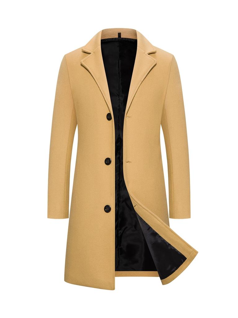 Frühling Herbst Neue Lange Baumwolle Mantel Neue Wollmischung Reine Farbe Casual Business Mode Herrenbekleidung Schlank Windjacke