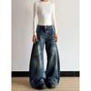 Womens High-Waisted Wide-Leg Flared Denim Jeans Loose Fit Straight Leg Trousers Casual Streetwear