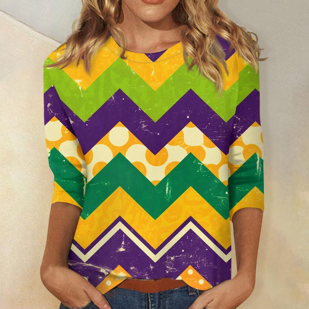 Ladies' Carnival Printed Fashionable Casual Seven Sleeve Round Neck Top