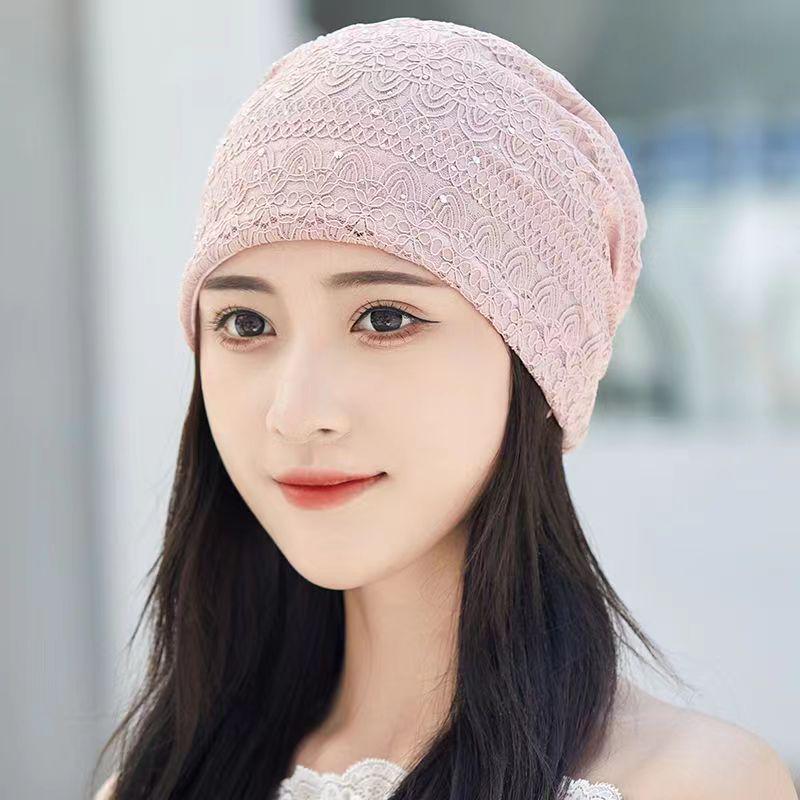 Women's Lace Rhinestone Headscarf: Breathable, Lightweight Spring/Summer Beanie for Hair Coverage