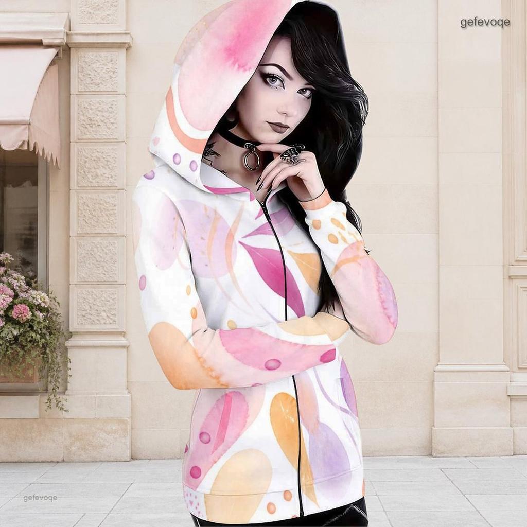 Women Plus Size Dark Blue Printed Long Sleeve Fitted Zip Up Hooded Shirt
