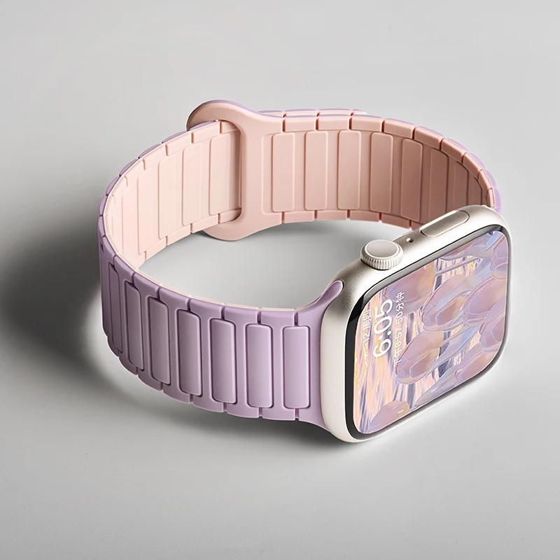 Silicone Strap for Apple Watch Ultra 2 49mm 42mm 45mm 41mm 44mm 40mm Magnetic Band for iWatch Series 10 46mm 9 8 7 6 SE 5 4 3