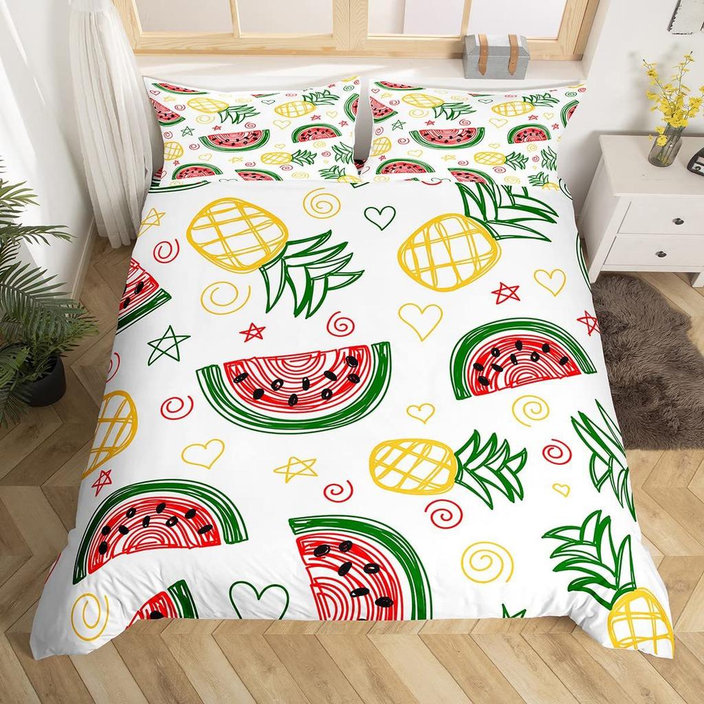 Pineapple Duvet Set Tropical Fruit Beach Print Bedding Set Teen Bedroom Decoration Three-Piece Set