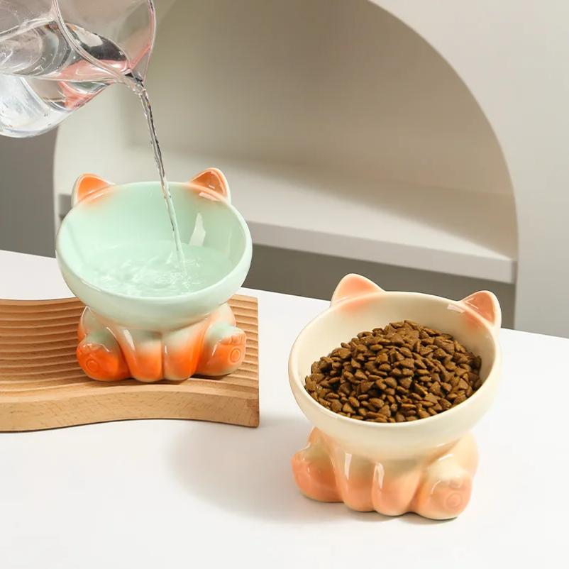 New Gradient Ceramic Cat Bowl Pet Bowl Cat Eating Bowl Drinking Bowl Pet Supplies Dog Bowl Cat Bowl Tall Bowl with Slanted Mouth