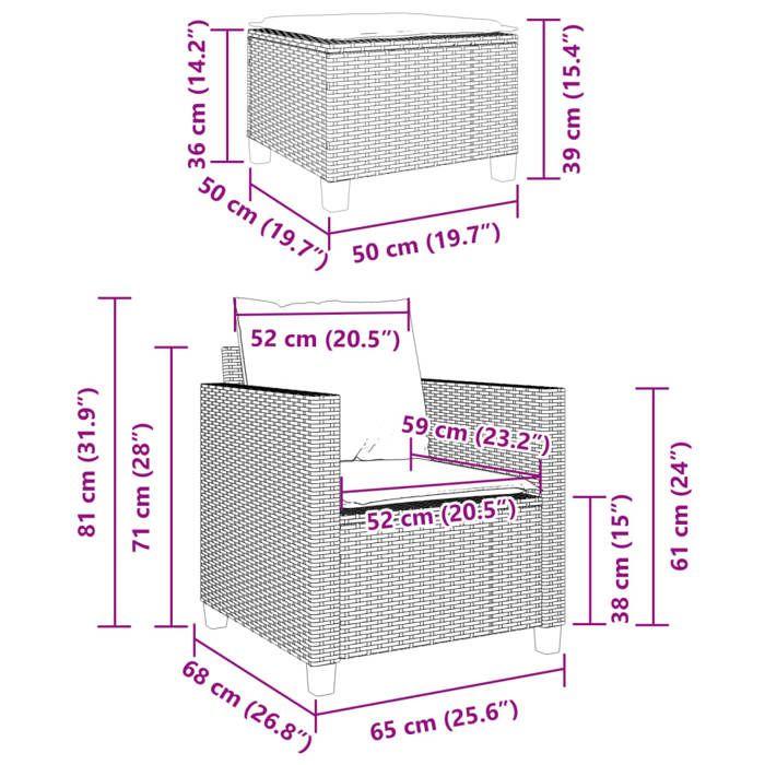 VidaXL Ensemble de bistro 3 pcs avec coussins marron résine tressée, ensemble de bistro de jardin, ensemble de balcon, 4003897