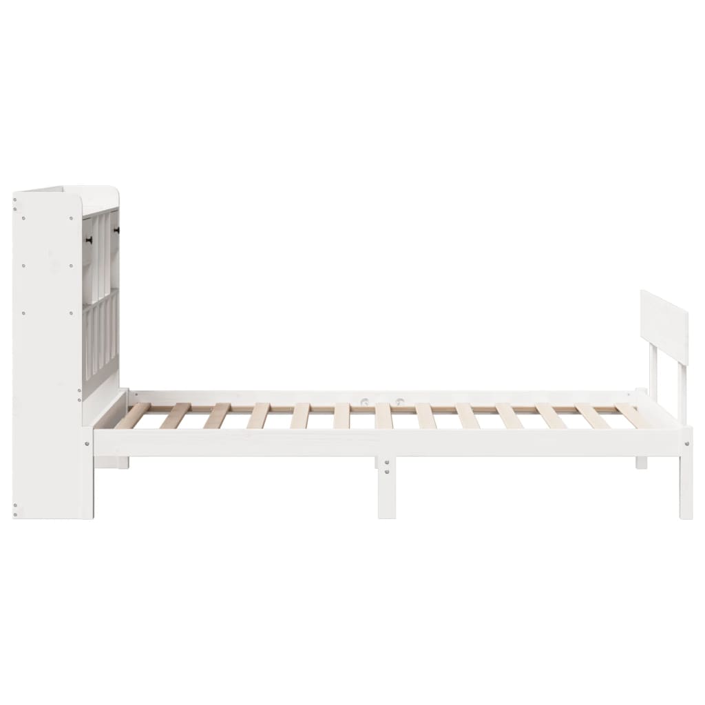 Solid Wood Bed with Shelf Without Mattress White 90x200 Cm Pine