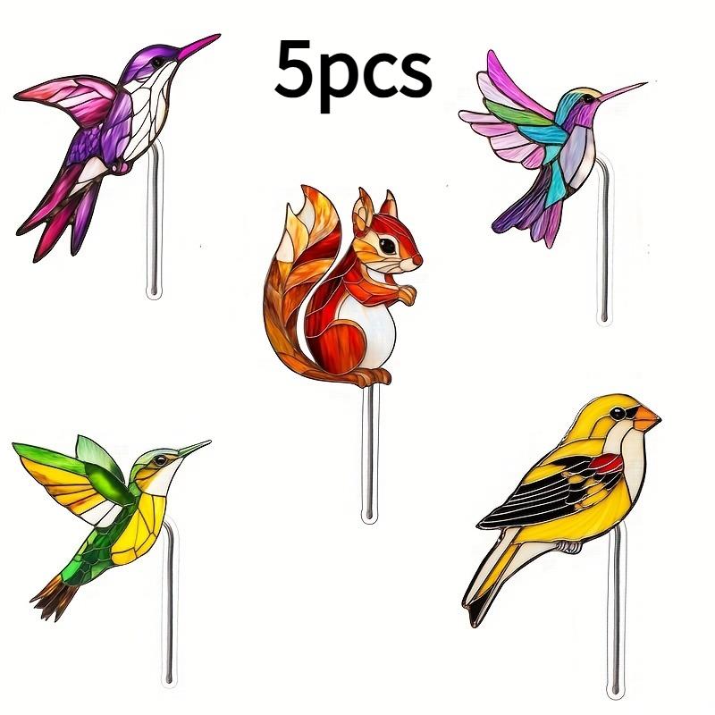 

5pcs Acrylic Bird and Squirrel Plant Pot Decorations |2D Art Deco Style,Floor Mount,No Electricity Required,flowerpot Decoration