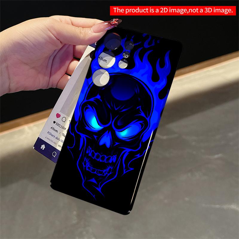 2DFlat Samsung Phone Case Blue Flame Skull Phone Case Applicable To Galaxy S23 S24 S25ULTRA S26 A12 A14 A15 A16 A54 A55