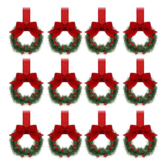 Vánoční kuchyňský věnec na skříňku se stuhou Malý věnec do okna z červených bobulí s mašlí pro statek Vchodové dveře Vánoční párty dekorace