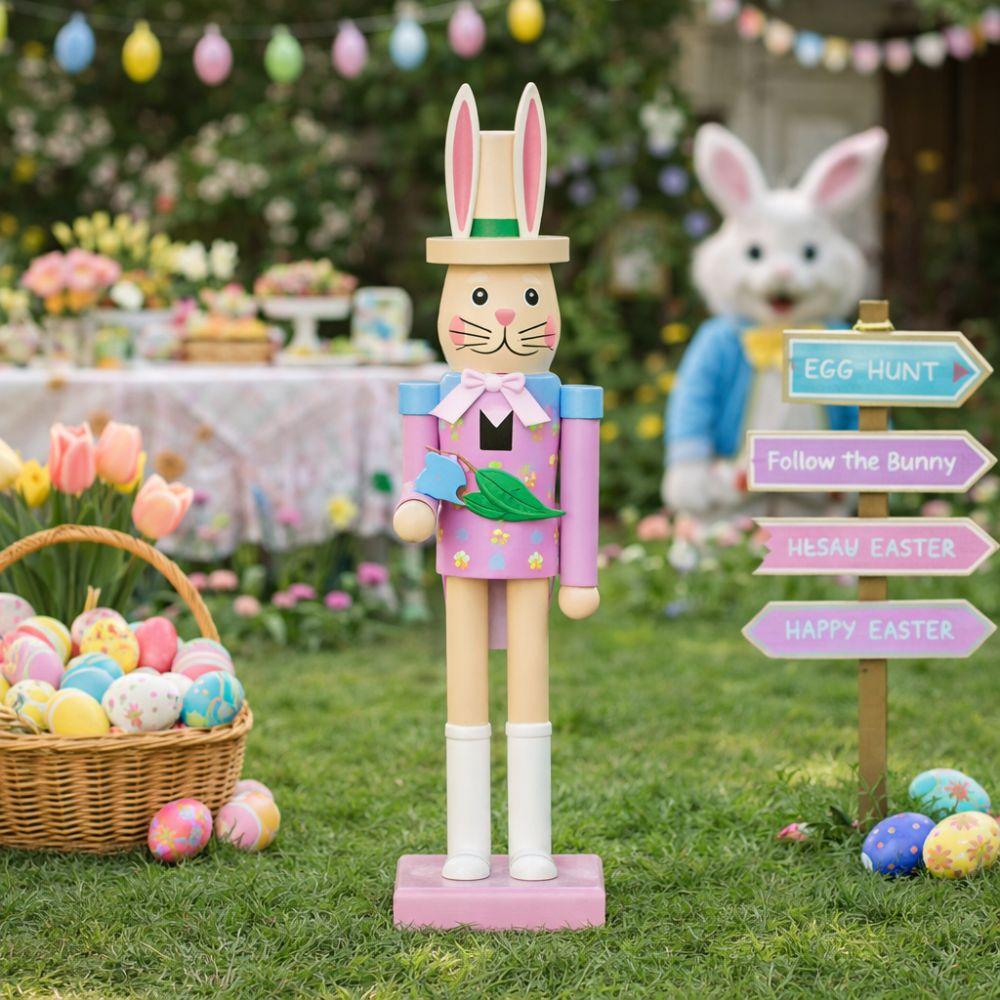 Smooth Wooden Bunny Statue Handmade Easter Rabbit Ornament  Party Scene Prop