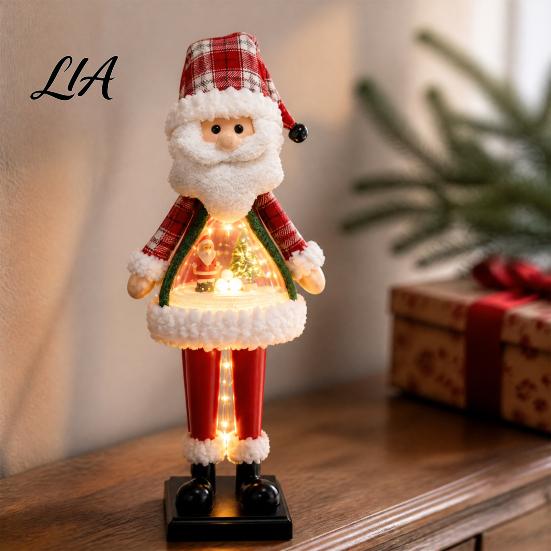 Lighted Christmas Figurines LED Figurine, Swirling Glitter Santa Claus Elk Snowman Indoor Holiday Party Decor Decoration with Music for