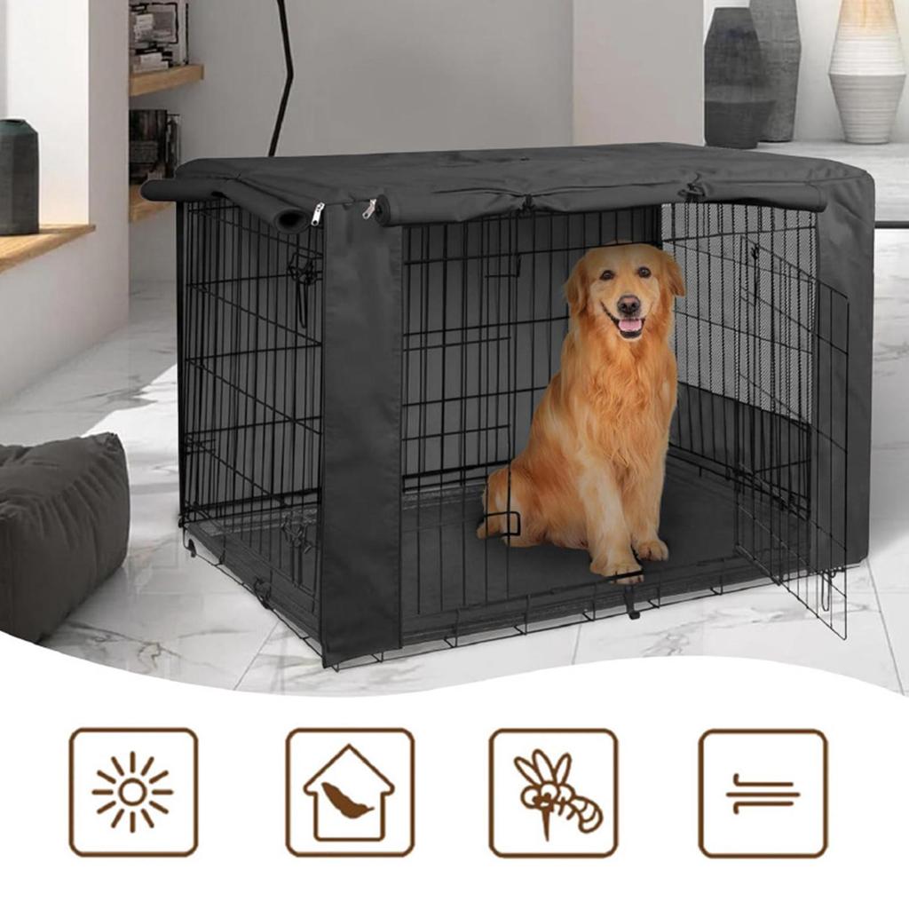 Pet Kennel Cover Black Breathable Warm Removable Lightweight Dog Crate 94cmx60cmx64cm