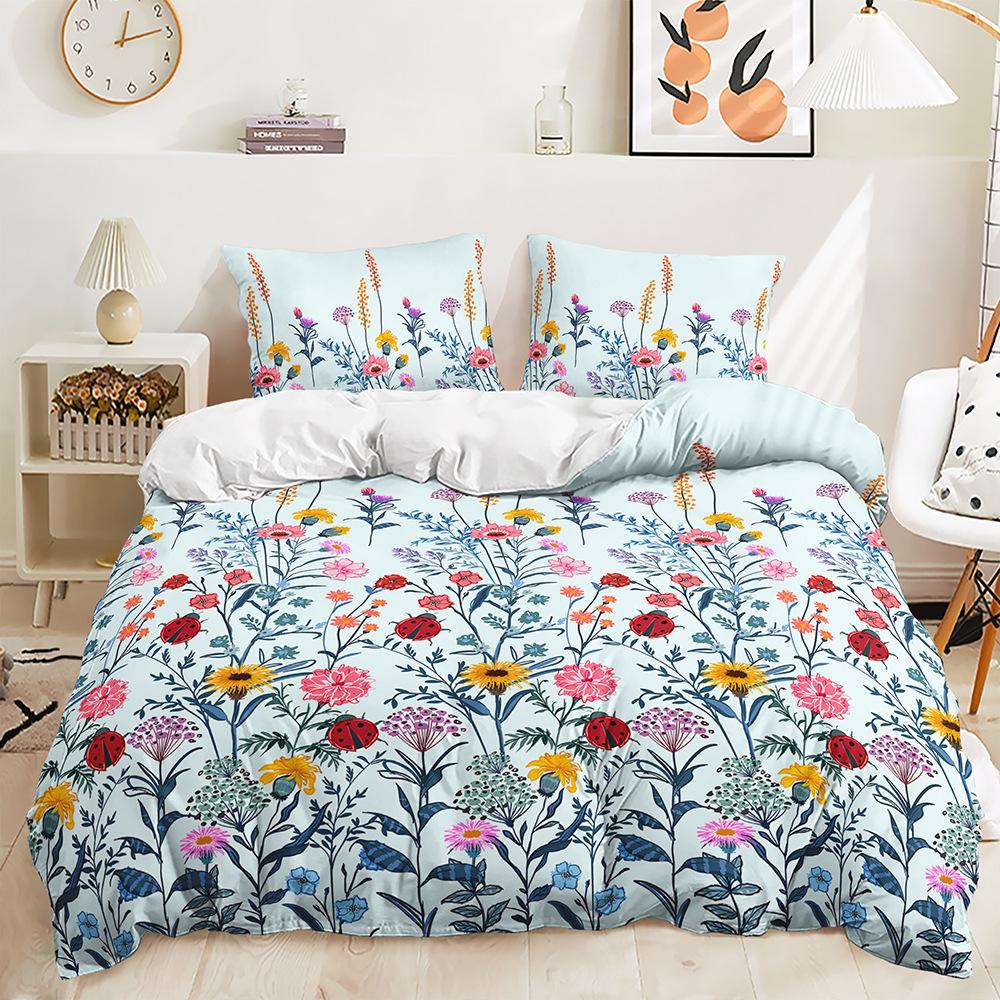 Bed Three-Piece Plant Floral Kit Pastoral Quilt Cover Two-Piece Bedroom