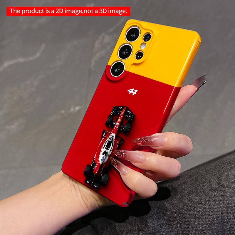2DFlat Samsung phone case F1 Car Top View, Red & Yellow Applicable to Galaxy S23 S24 S25ULTRA S26 A12 A14 A15 A16 A54 A55
