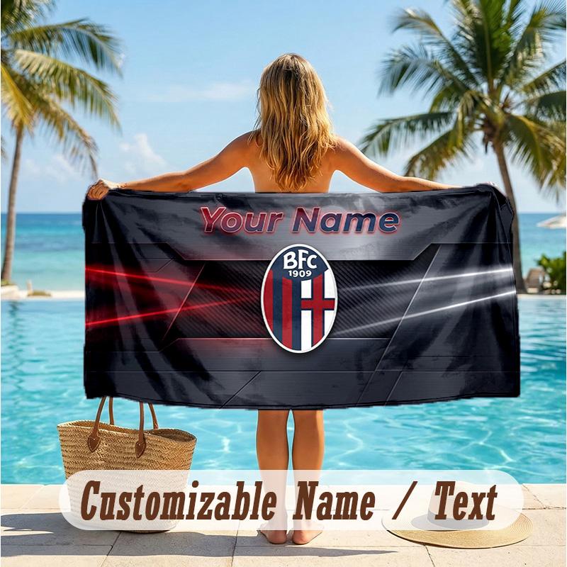 Custom Text Beach Towel, Soft Absorbent Swimming Multi-use TowelBologna FC