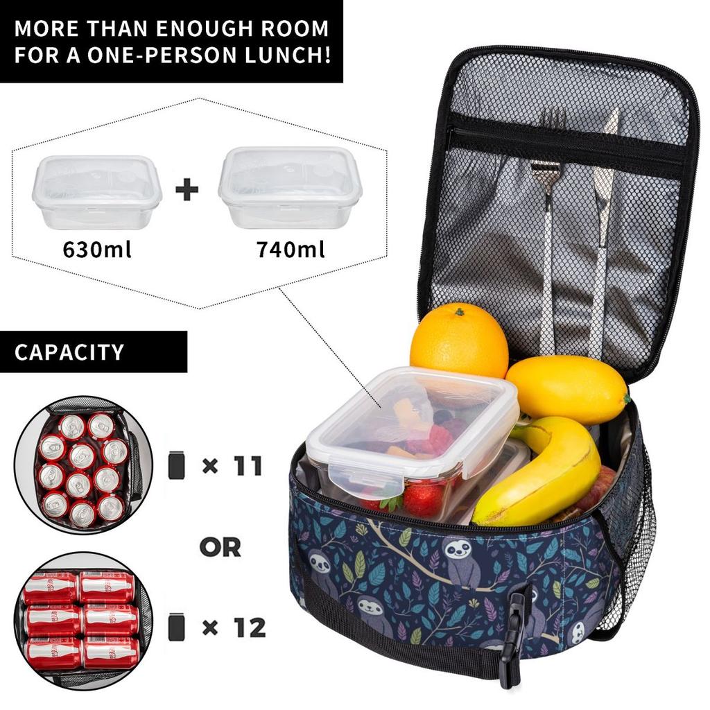 Isolierte Lunchtasche mit niedlichem Faultier-auf-dem-Ast-Muster für Kinder, ideal für Schule und Schule, als Kühlbox oder tragbare Lunchbox.