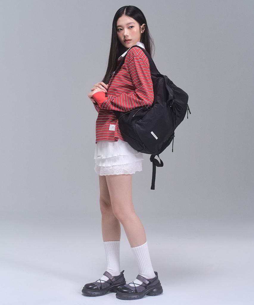 Zeroplanet Nylon Shirred Ribbon Backpack [Black]