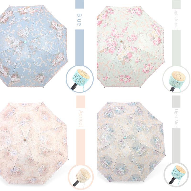 Lace Embroidery Umbrella Lady Sunshade Black Rubber Three Folding Princess Sweet Lace Parasol Anti-uv Sun/ Rain Umbrellas
